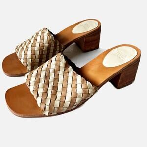 Huma Blanco  Gia Leather Woven Wooden Sandal Tan Cream Size 40/ 10